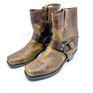 Frye Brown Distressed Leather Short Harness Boots Size 9